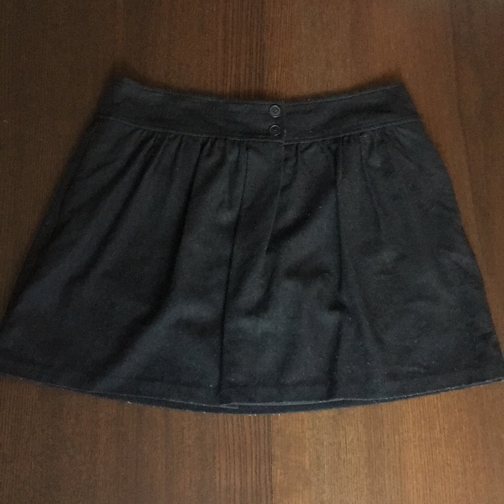 Black Wool Button Front Skirt with POCKETS